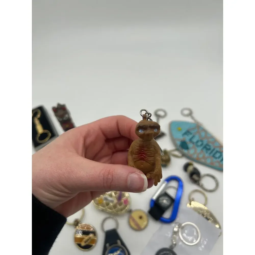 Vintage Keychain Figurine Mixed Lot of 21 ET Tiki Scuba Helmet Buick Coca Cola